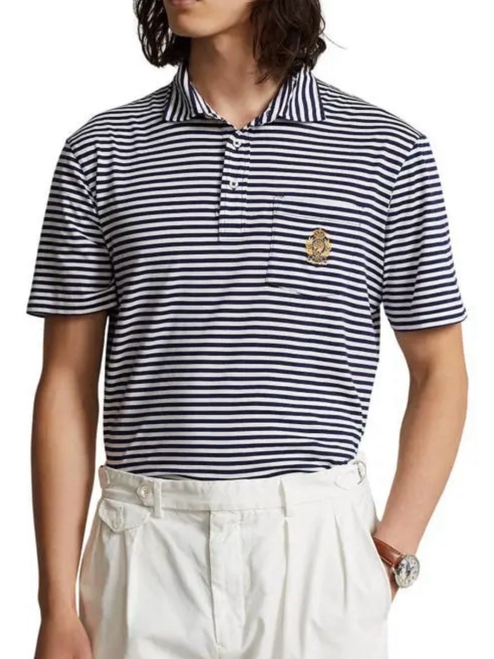 Polo Ralph Lauren Navy and White Striped Classic Fit Polo